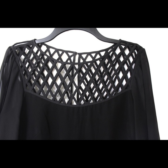 WHBM | Black Chiffon Long Sleeve Dress - Picture 3 of 7